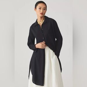 NWT! Anthropologie Maeve Textured Stripe Longline Shirt Black 2X ⏰